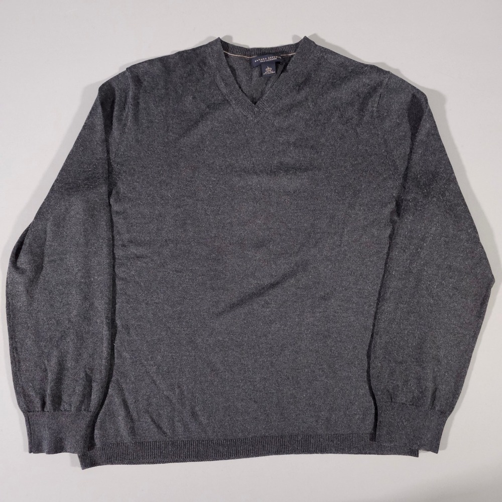 Banana Republic Sweater Mens L Gray Silk Cashmere V-Neck Knit Pullover